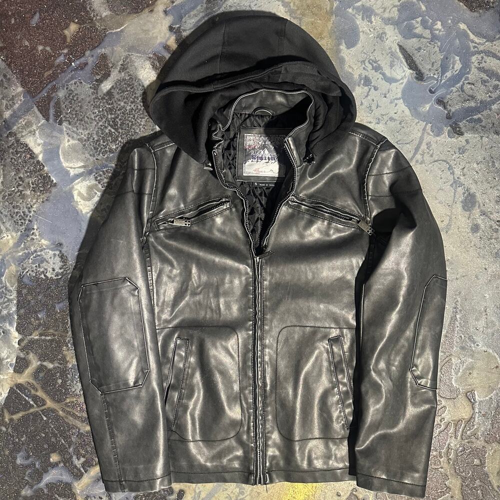 Whispering Smith Faux Leather Jacket with Hood – Men's Size S
